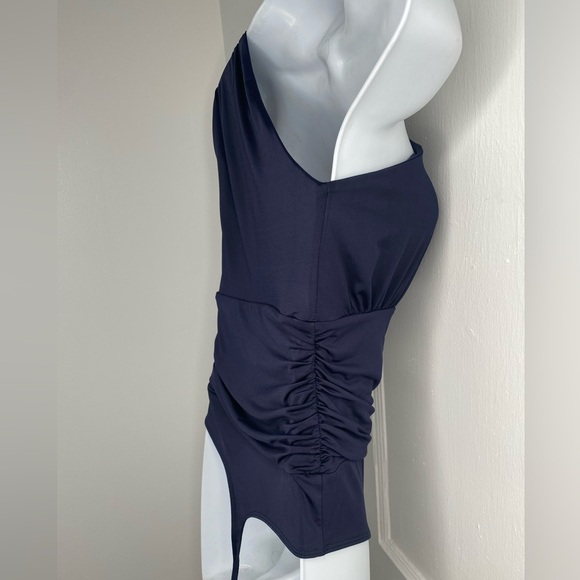 EXPRESS NWT Body Contour Compression One-Shoulder Navy Bodysuit. - Picture 4 of 8